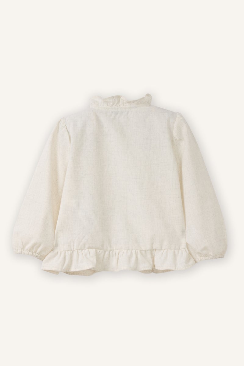 ديفاكتو قميص بناتي كم طويل قصة عادية مفصل بالدانتيل - Image 3